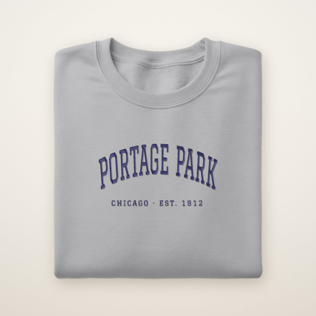 Portage Park Chicago Embroidered Crewneck — Navy Thread on Sport Grey
