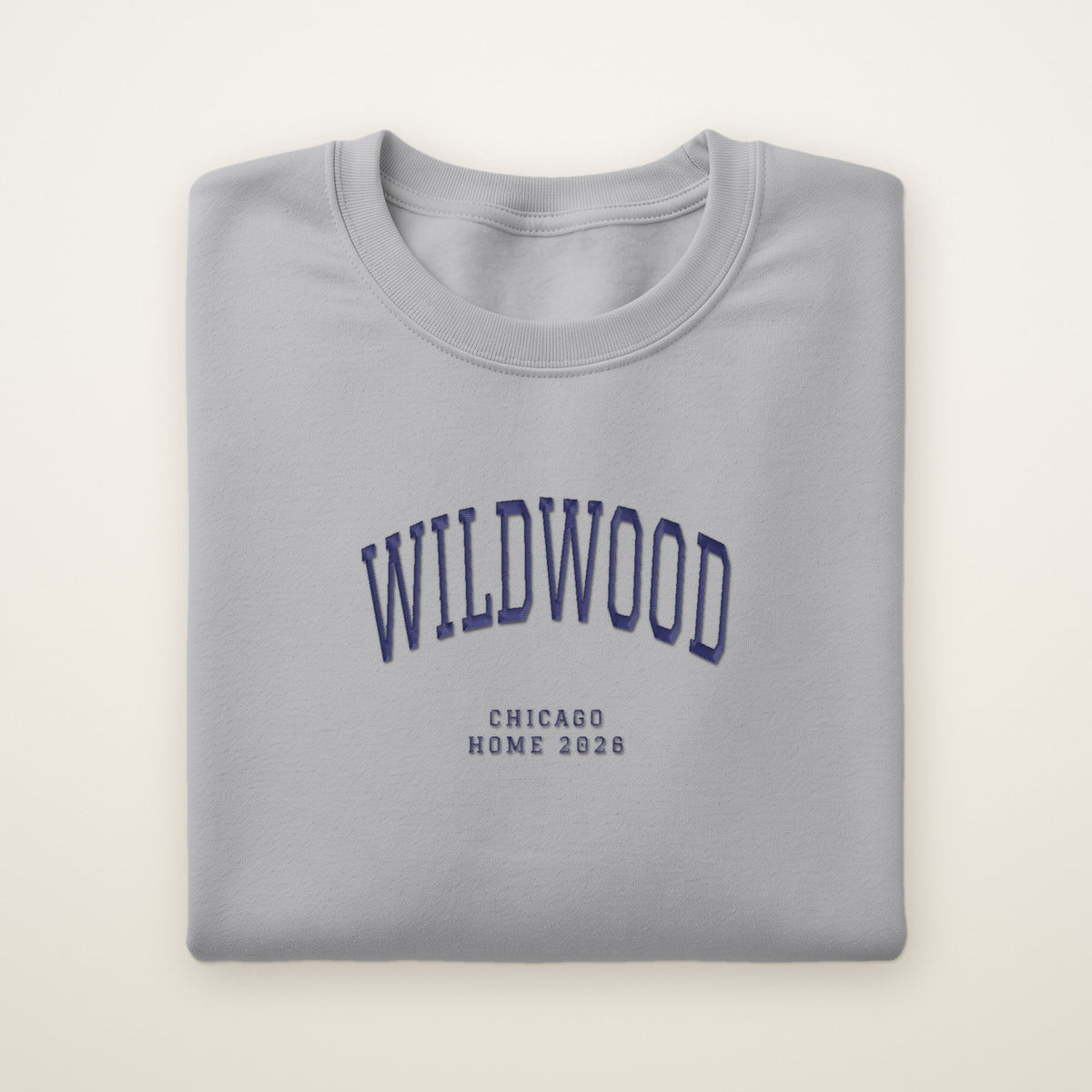 Wildwood Chicago Home 2026 Embroidered Crewneck — Navy Thread on Sport Grey