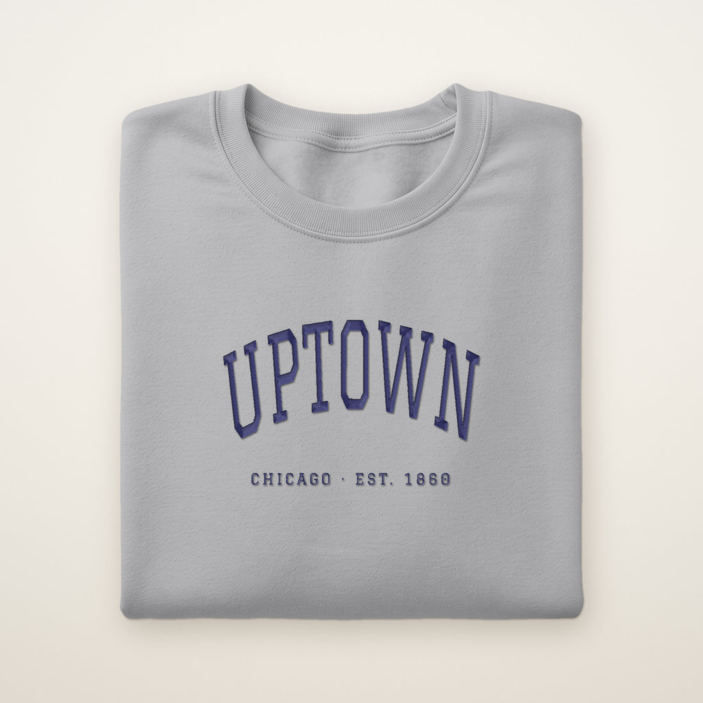 Uptown Chicago Embroidered Crewneck — Navy Thread on Sport Grey