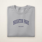 Brighton Park Chicago Embroidered Crewneck — Navy Thread on Sport Grey