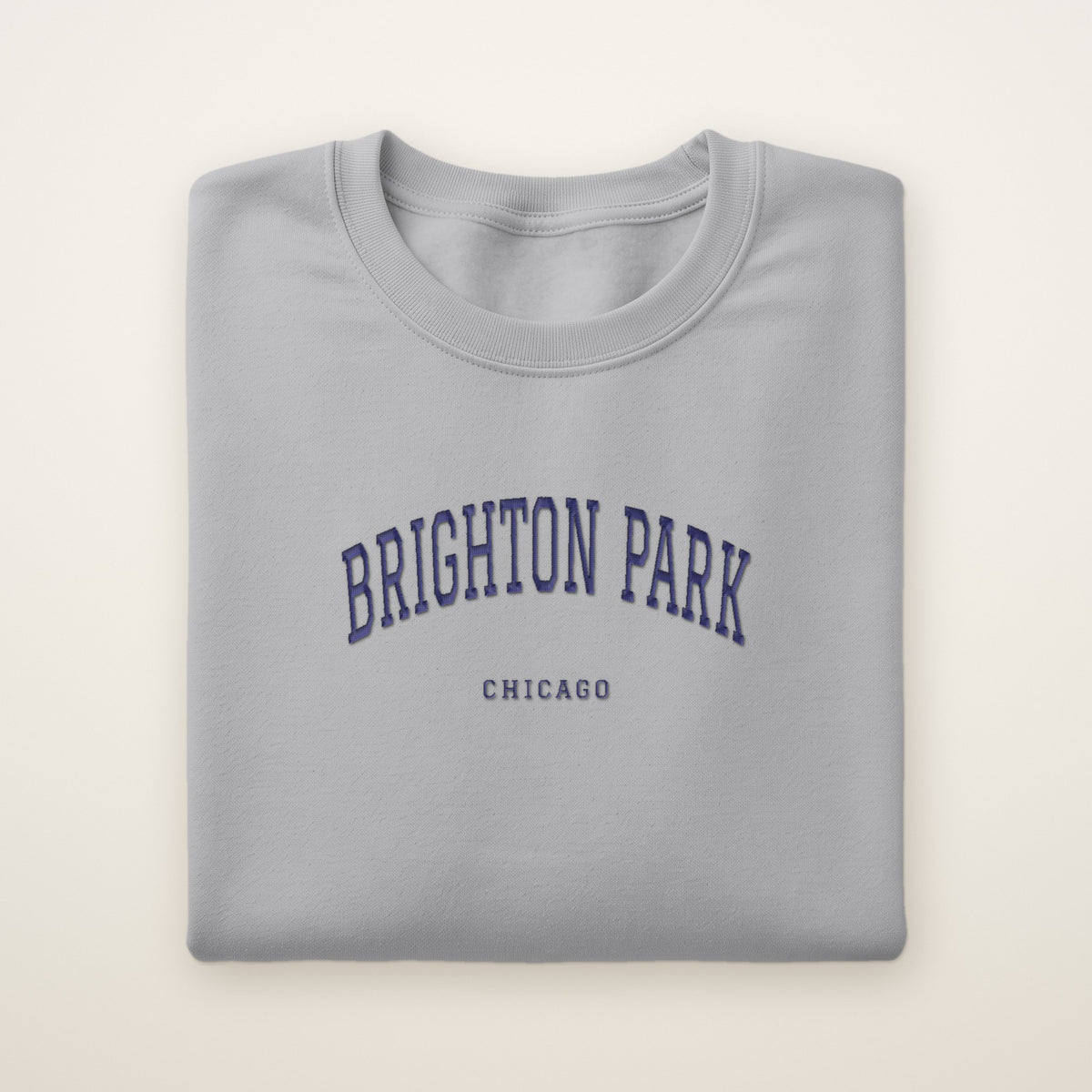 Brighton Park Chicago Embroidered Crewneck — Navy Thread on Sport Grey