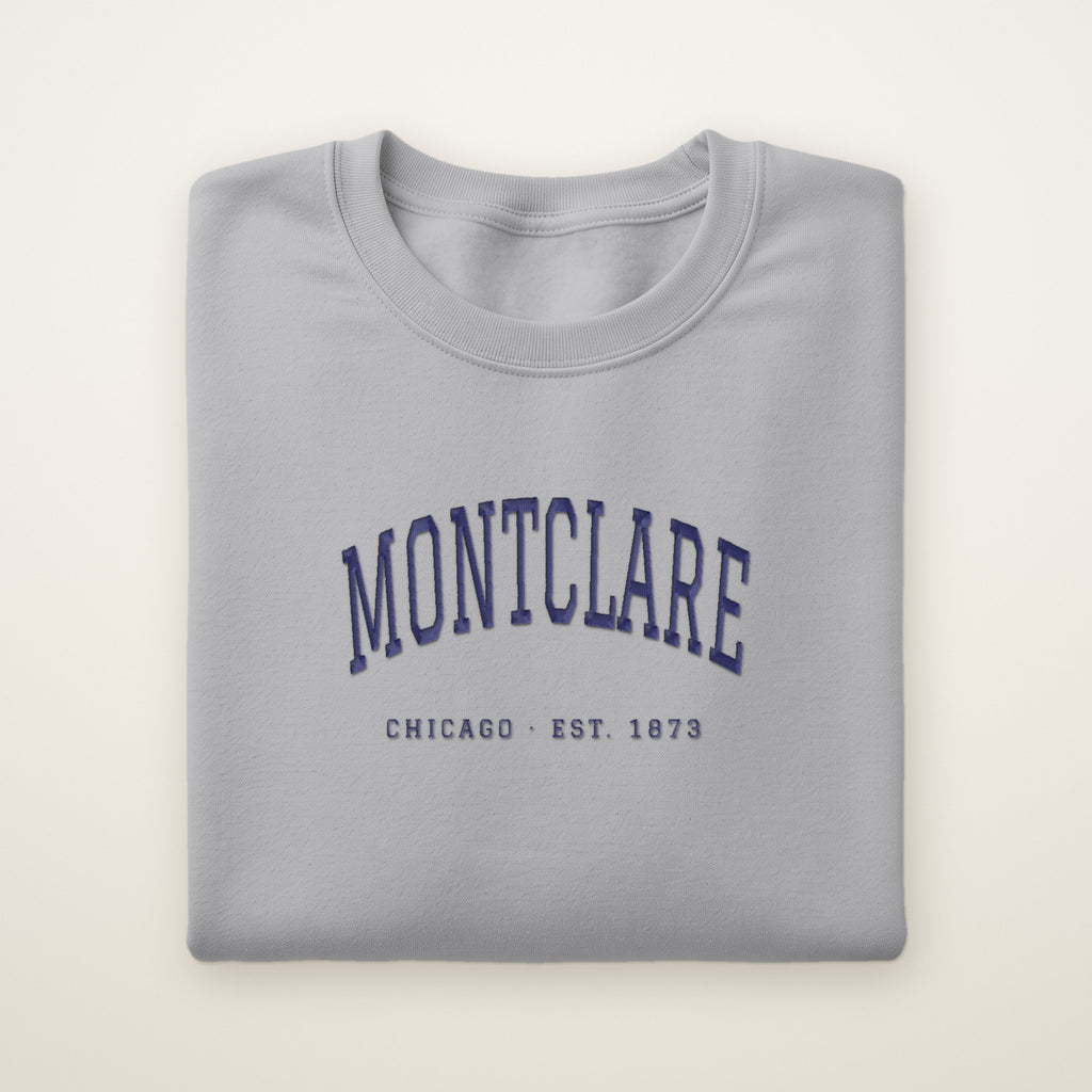Montclare Chicago Embroidered Crewneck — Navy Thread on Sport Grey