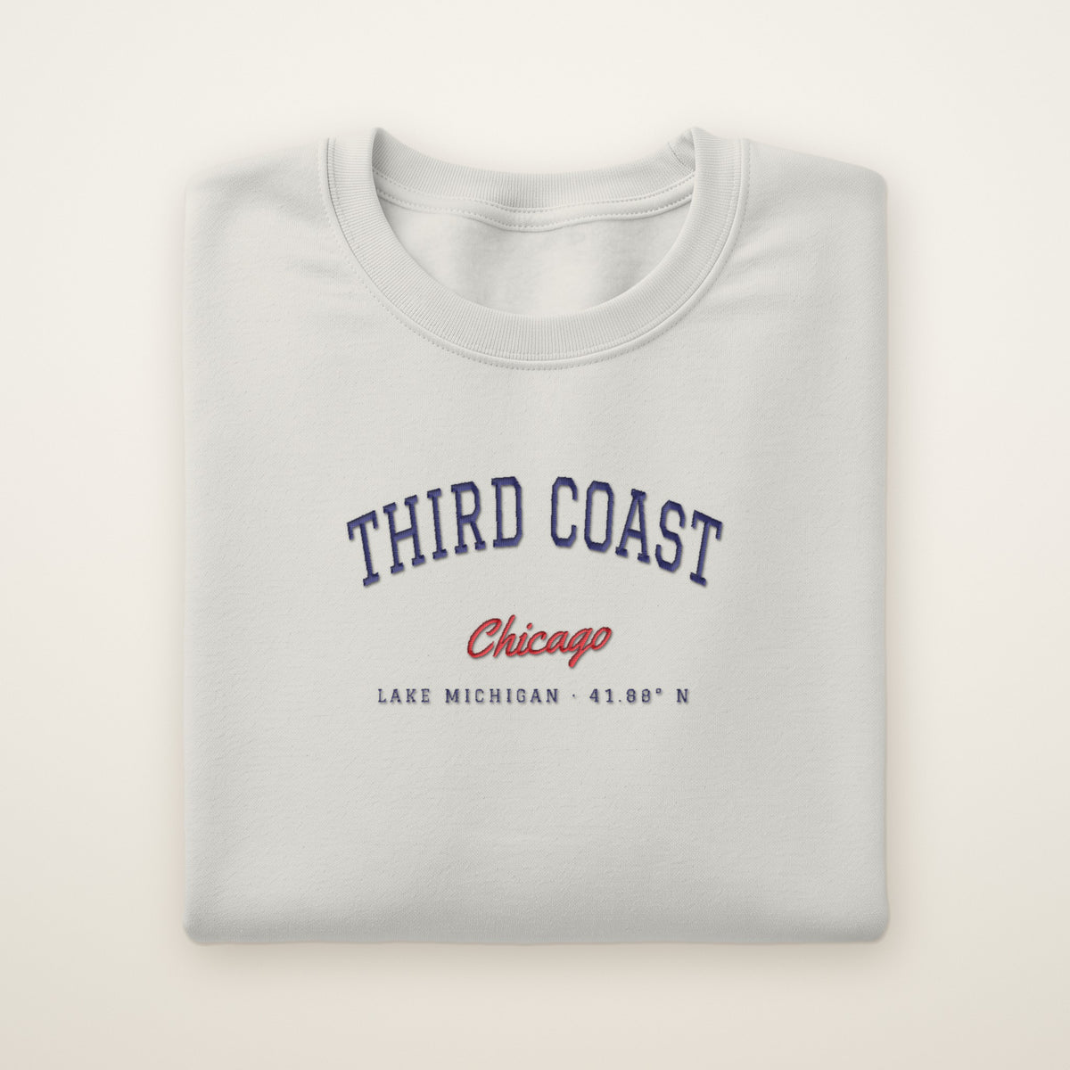 Third Coast Chicago embroidered crewneck sweatshirt, Ash, navy and red embroidery