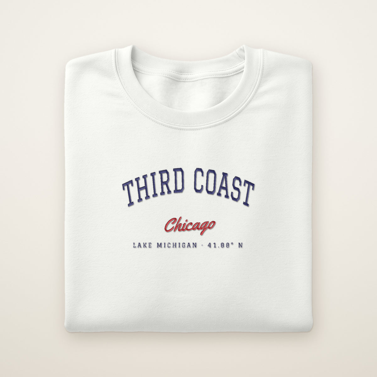 Third Coast Chicago embroidered crewneck sweatshirt, White, navy and red embroidery