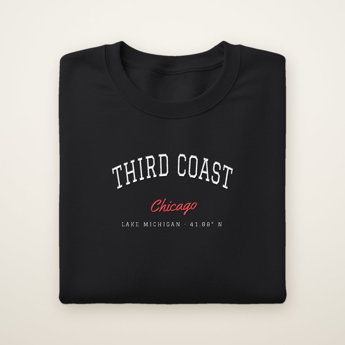 Third Coast Chicago embroidered crewneck sweatshirt, Black, white and red embroidery