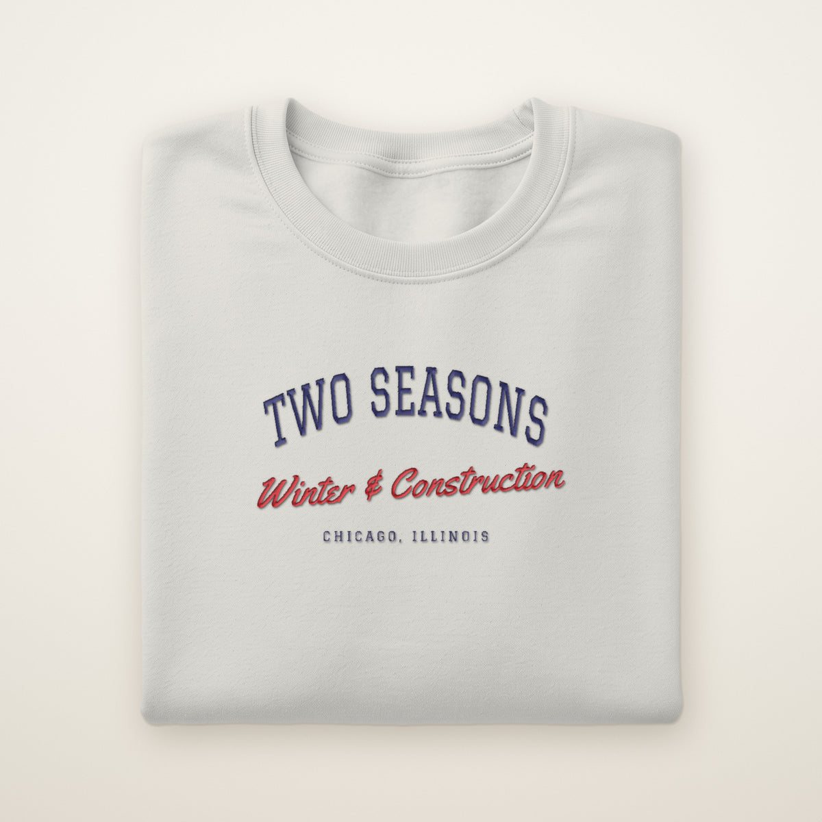 Two Seasons Chicago embroidered crewneck sweatshirt, Ash, navy and red embroidery
