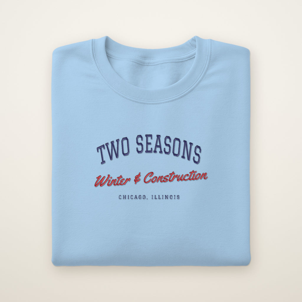 Two Seasons Chicago embroidered crewneck sweatshirt, Light Blue, navy and red embroidery