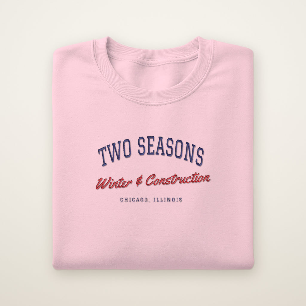 Two Seasons Chicago embroidered crewneck sweatshirt, Light Pink, navy and red embroidery