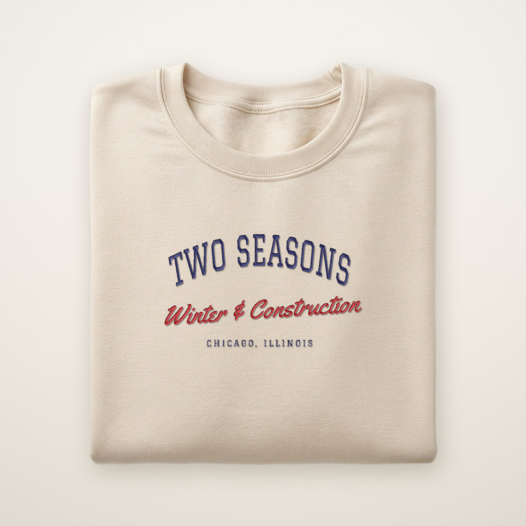 Two Seasons Chicago embroidered crewneck sweatshirt, Sand, navy and red embroidery