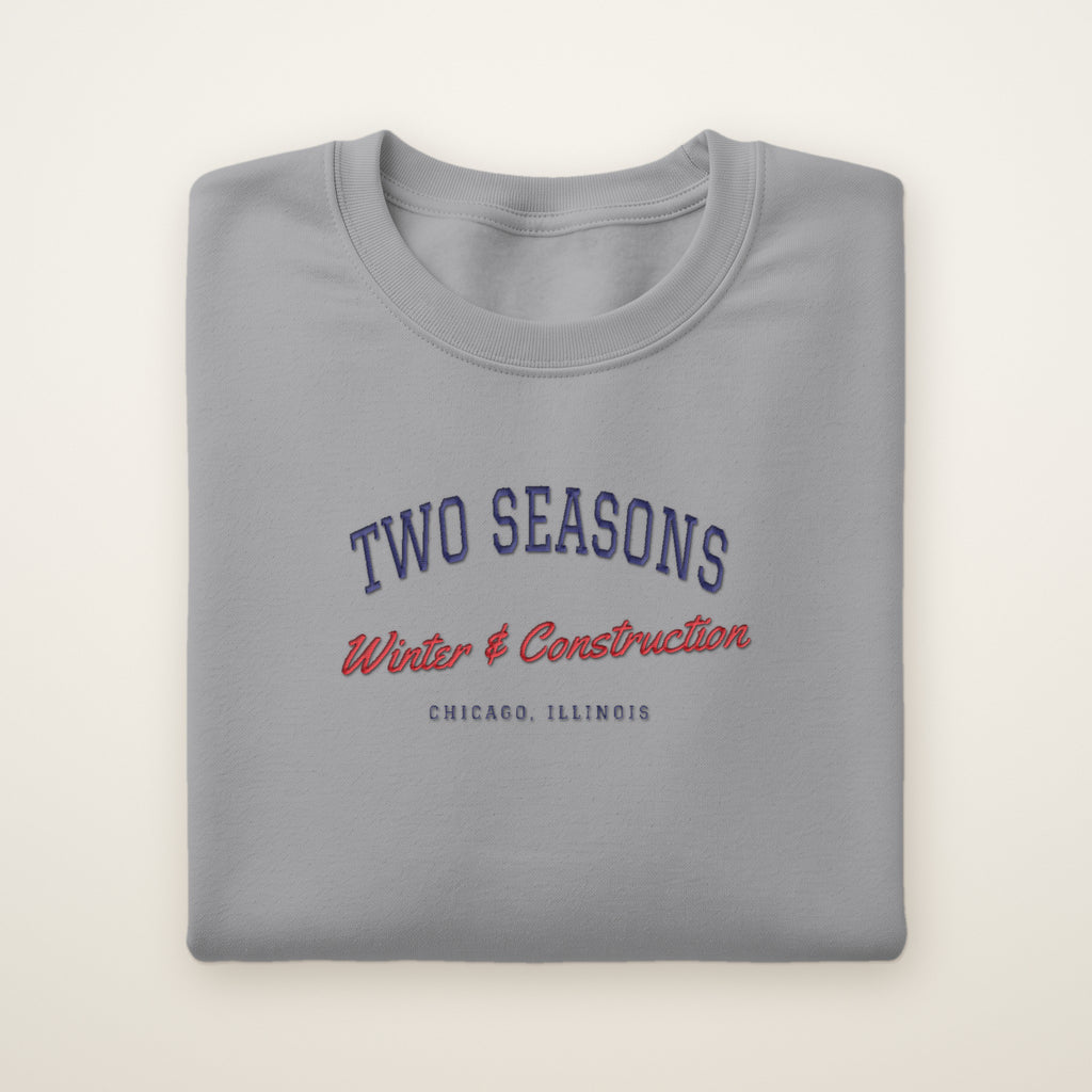 Two Seasons Chicago embroidered crewneck sweatshirt, Sport Grey, navy and red embroidery