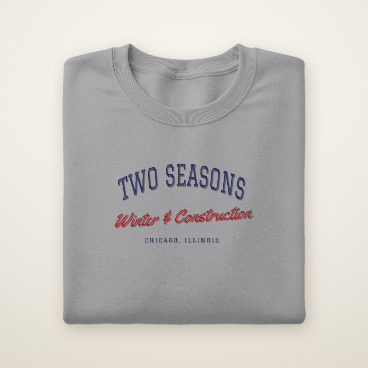 Two Seasons Chicago embroidered crewneck sweatshirt, Sport Grey, navy and red embroidery