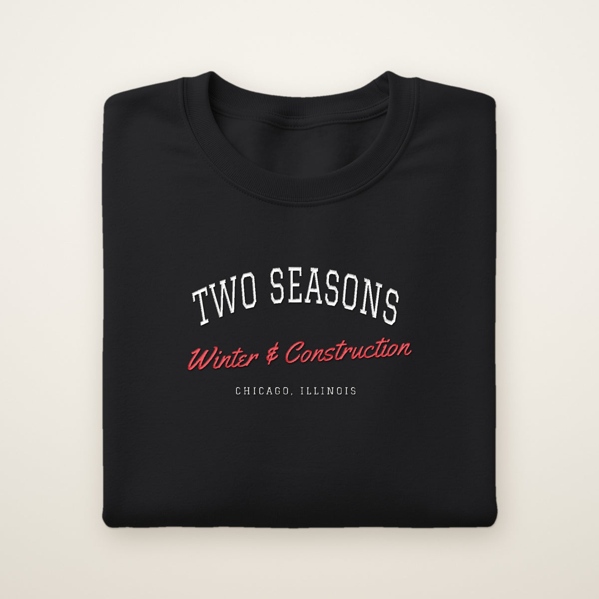 Two Seasons Chicago embroidered crewneck sweatshirt, Black, white and red embroidery