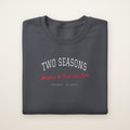 Two Seasons Chicago embroidered crewneck sweatshirt, Dark Heather, white and red embroidery