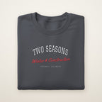 Two Seasons Chicago embroidered crewneck sweatshirt, Dark Heather, white and red embroidery