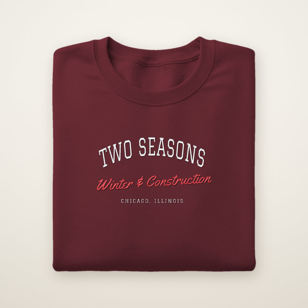 Two Seasons Chicago embroidered crewneck sweatshirt, Maroon, white and red embroidery