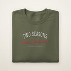 Two Seasons Chicago embroidered crewneck sweatshirt, Military Green, white and red embroidery