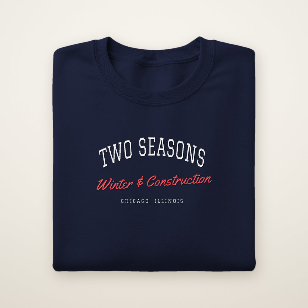 Two Seasons Chicago embroidered crewneck sweatshirt, Navy, white and red embroidery