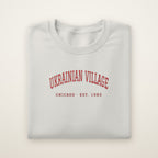 Ukrainian Village Chicago embroidered crewneck sweatshirt, Ash, red embroidery