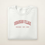 Ukrainian Village Chicago embroidered crewneck sweatshirt, White, red embroidery