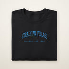 Ukrainian Village Chicago embroidered crewneck sweatshirt, Black, sky blue embroidery