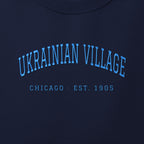 Close-up of sky blue satin-stitch Ukrainian Village embroidery