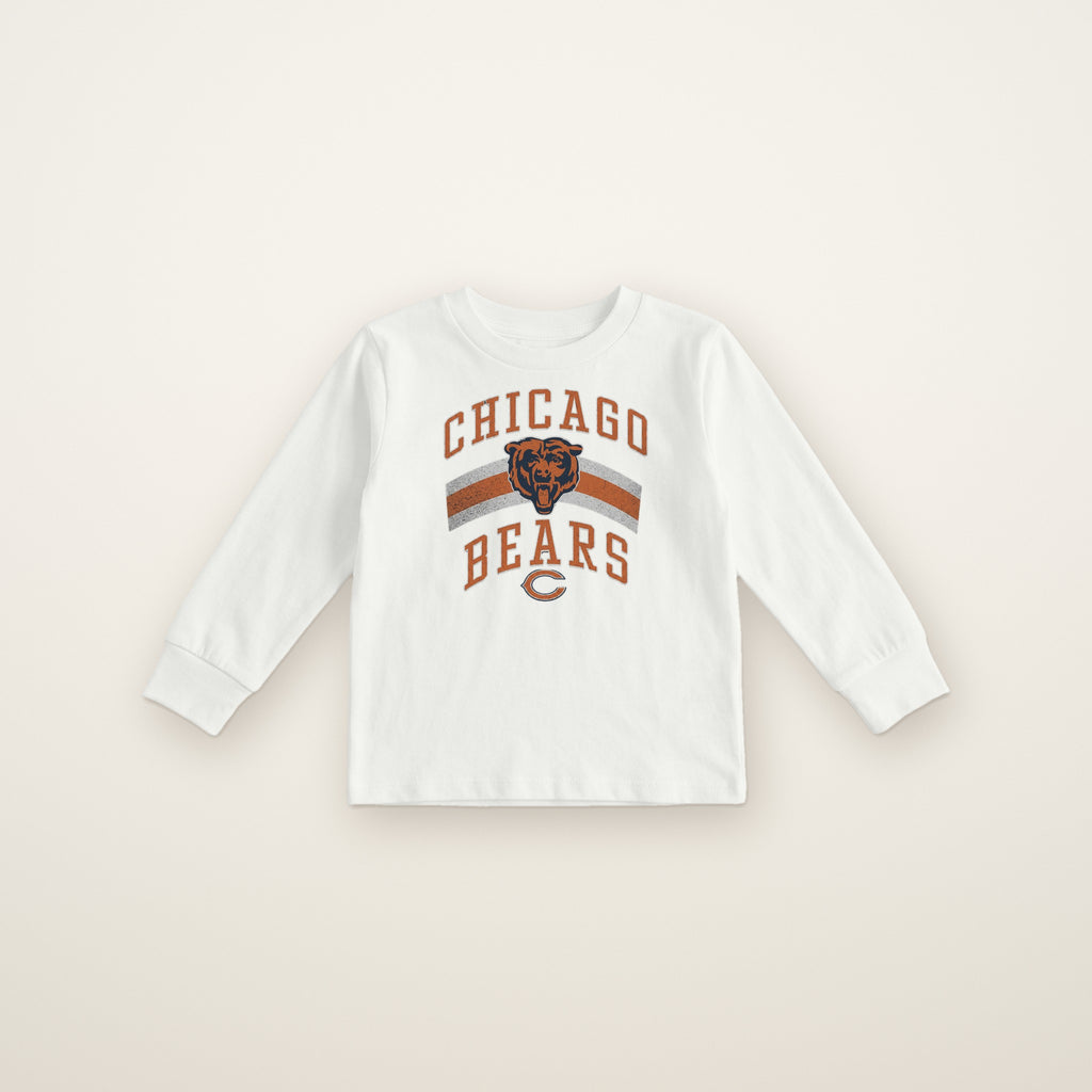 Vintage Chicago Bears Toddler Long-Sleeve Tee in White, flat lay on ivory