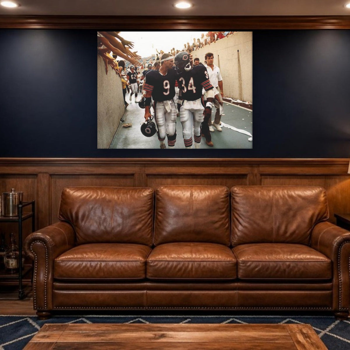 Walter Payton & Jim McMahon Canvas Wall Art in a man cave