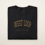 West Loop Chicago embroidered crewneck sweatshirt, Black, gold embroidery