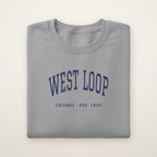 West Loop Chicago embroidered crewneck sweatshirt, Sport Grey, navy embroidery