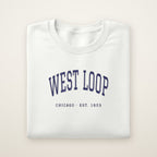 West Loop Chicago embroidered crewneck sweatshirt, White, navy embroidery