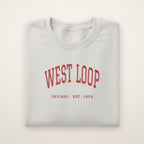 West Loop Chicago embroidered crewneck sweatshirt, Ash, red embroidery