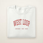 West Loop Chicago embroidered crewneck sweatshirt, White, red embroidery