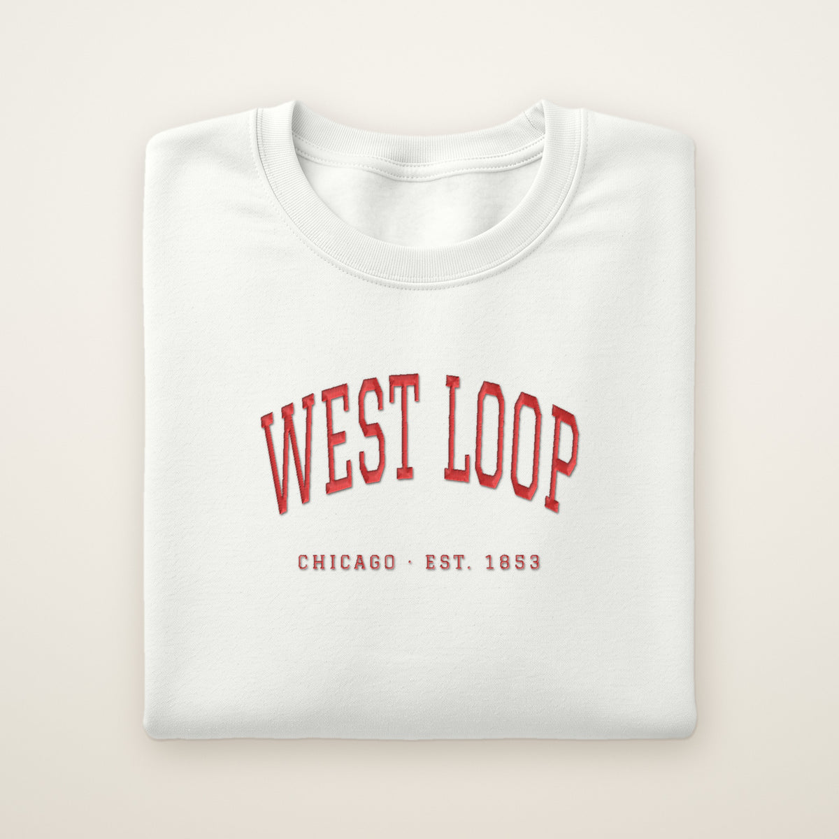 West Loop Chicago embroidered crewneck sweatshirt, White, red embroidery