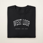 West Loop Chicago embroidered crewneck sweatshirt, Black, white embroidery