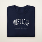 West Loop Chicago embroidered crewneck sweatshirt, Navy, white embroidery