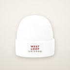 West Loop Chicago Embroidered Cuffed Beanie, Red Thread, front view