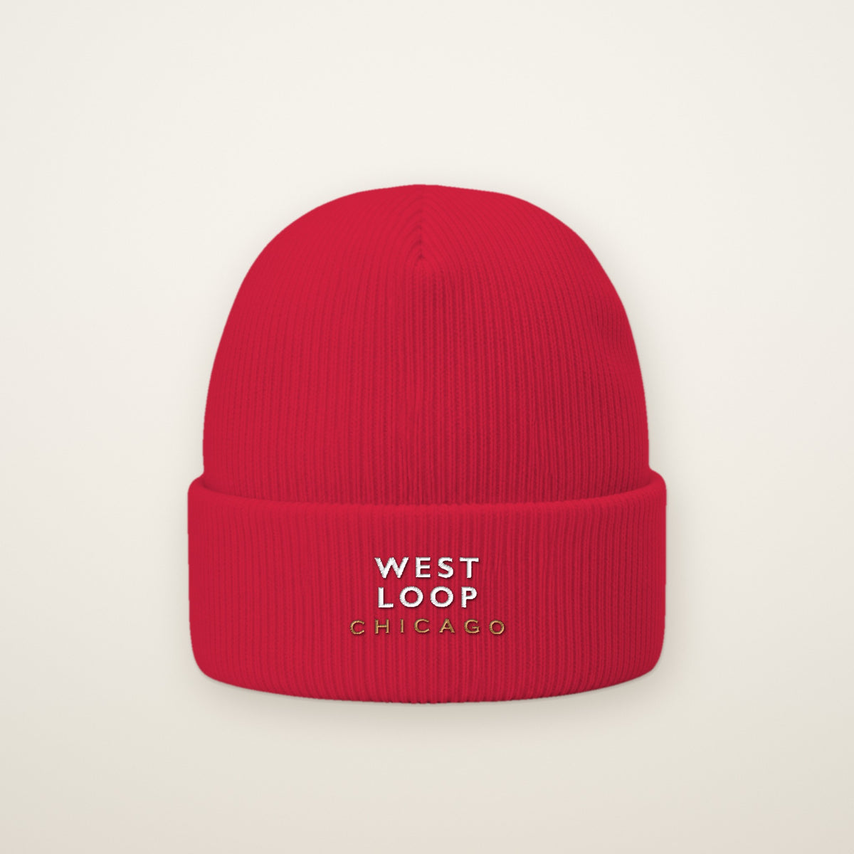 West Loop Chicago Embroidered Cuffed Beanie in Red