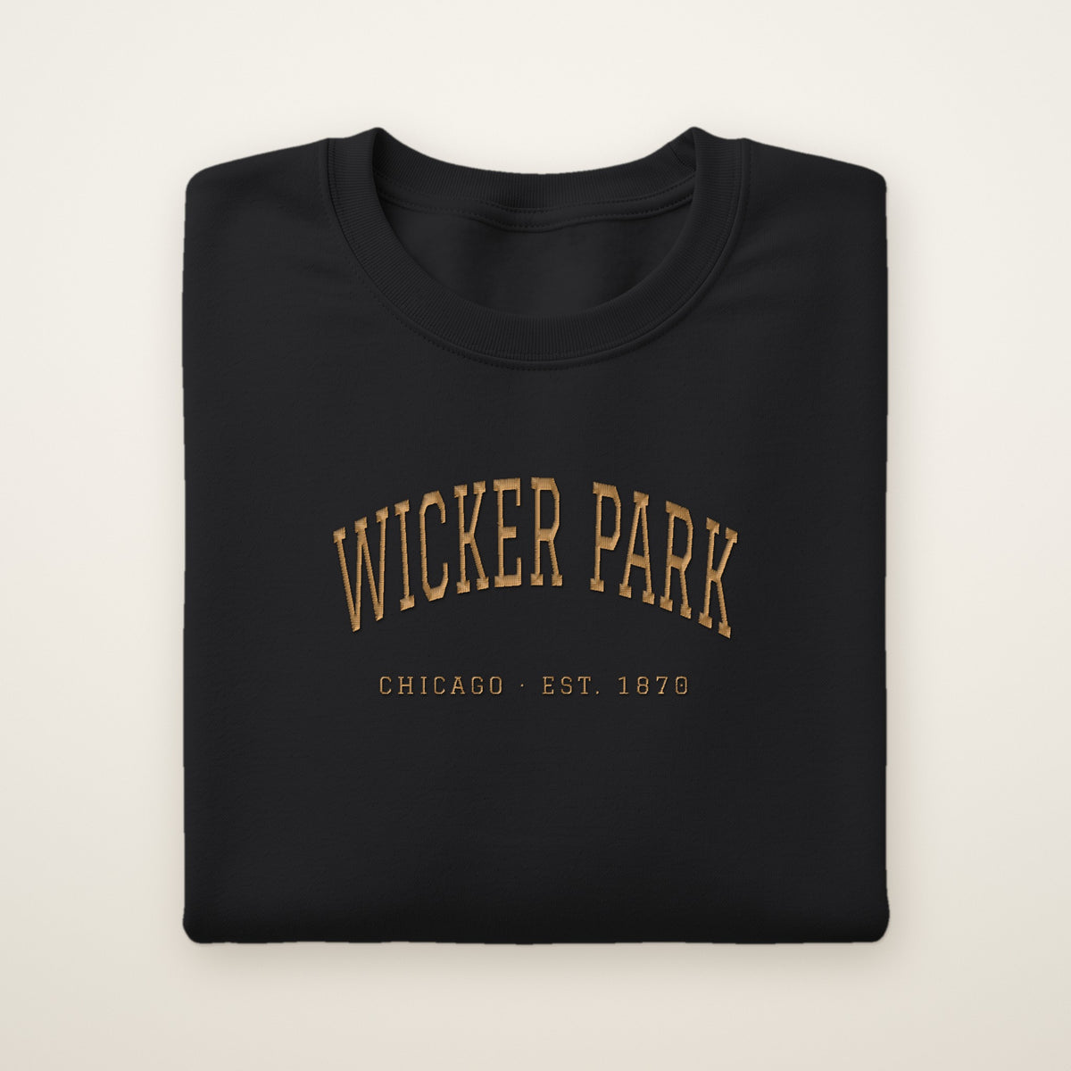 Wicker Park Chicago embroidered crewneck sweatshirt, Black, gold embroidery
