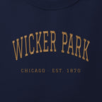 Close-up of gold satin-stitch Wicker Park embroidery