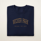Wicker Park Chicago embroidered crewneck sweatshirt, Navy, gold embroidery