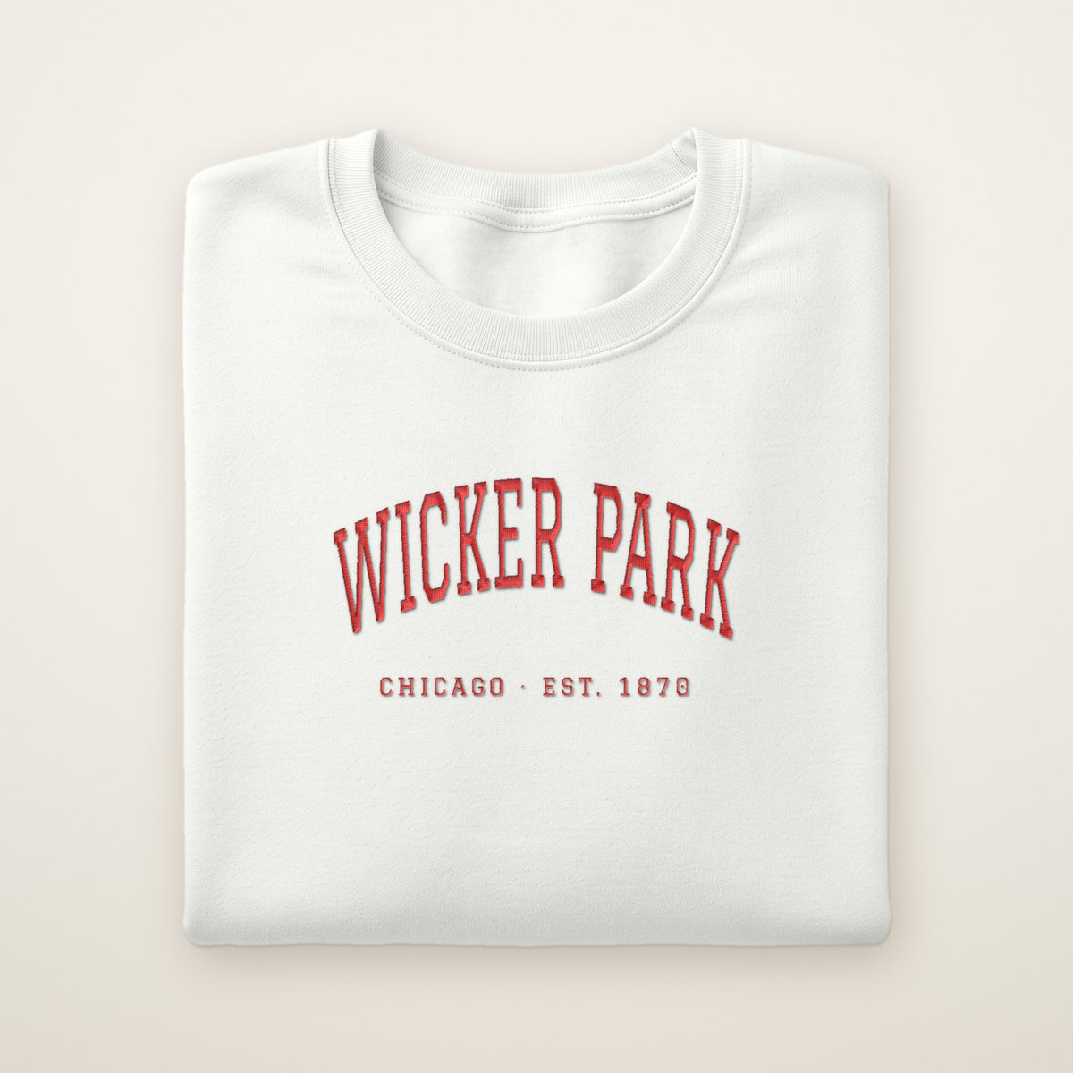 Wicker Park Chicago embroidered crewneck sweatshirt, White, red embroidery