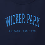 Close-up of sky blue satin-stitch Wicker Park embroidery