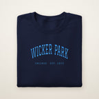 Wicker Park Chicago embroidered crewneck sweatshirt, Navy, sky blue embroidery
