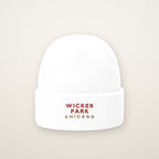 Wicker Park Chicago Embroidered Cuffed Beanie, Red Thread, front view