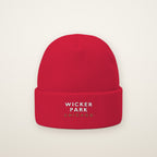 Wicker Park Chicago Embroidered Cuffed Beanie in Red