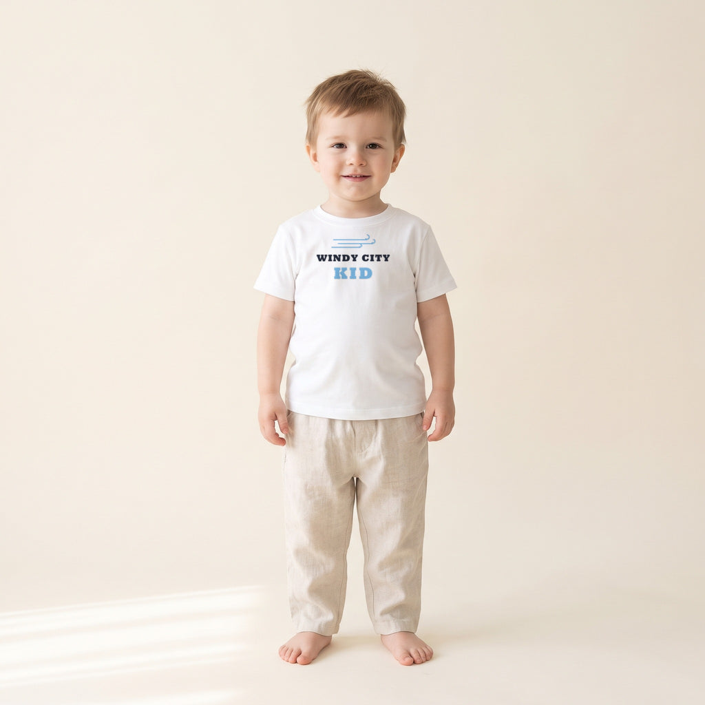 Toddler wearing the Windy City Kid Toddler Tee in White