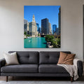 Wrigley Building Canvas — Chicago River on a living room wall