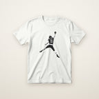 Youth Caleb Williams Jump Man Tee in White, flat lay on ivory