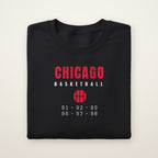 Youth Chicago Basketball Crewneck — Retro 90s in Black, flat lay on ivory