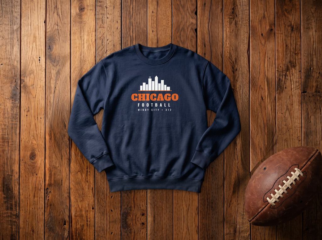 Kids Chicago skyline football crewneck, Navy